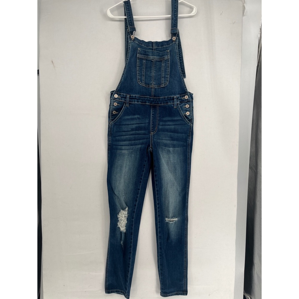KanCan Distressed Denim Overalls Medium Wash Skinny Leg Blue Size S KC5088D